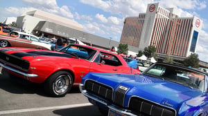 Image of classic cars in parking lot of Grand Sierra Resort.