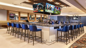 Crossfire Bar at Grand Bowling Center view of bar and booths.