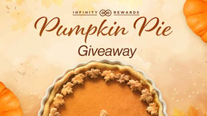 Image of a pumpkin pie with text promotion for Pumpkin Pie Giveaway on Nov. 26.